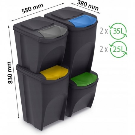 Ancho x 33,5 cm Alto Largo x 29,3 Prosperplast Cubo de Reciclaje 25L Sortibox de plastico con Tapa en Color Gris 39,2